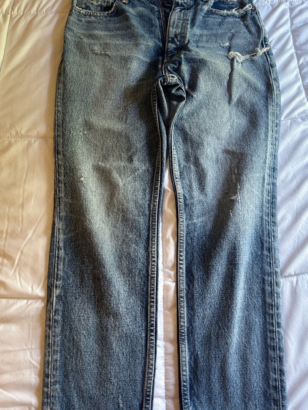 Moussy Vintage Light Blue Denim Jeans with Brown Leather Patch